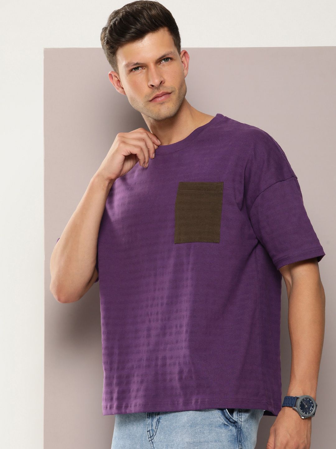 DILLINGER Men Self Design Oversized T-shirt