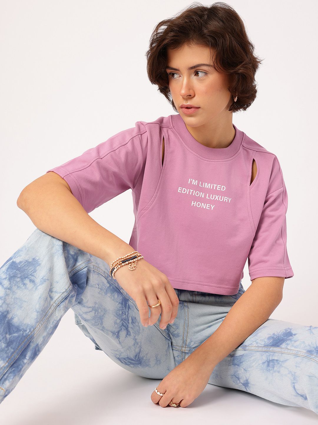 DressBerry Cut Out Detail Printed Boxy Sweatshirt