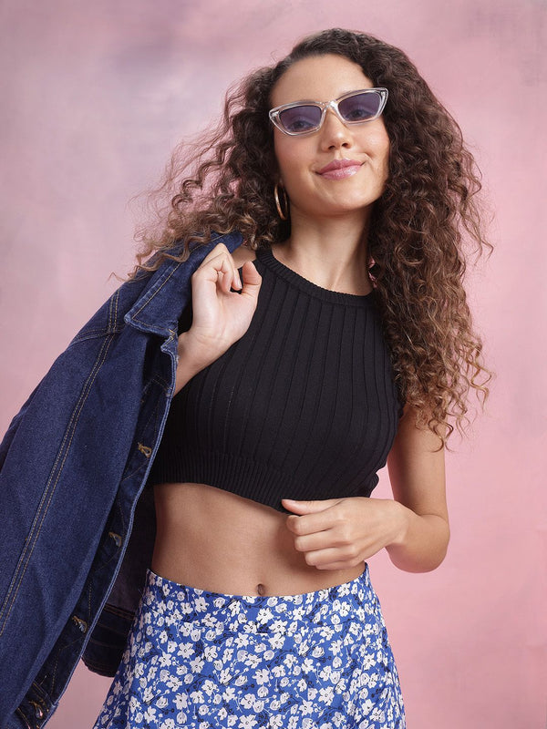 DressBerry Ribbed Sleeveless Fitted Crop Top