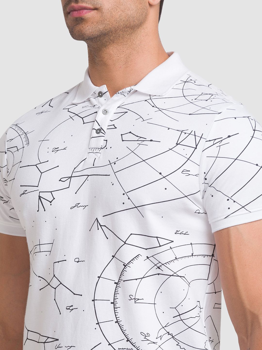 Being Human Men White Printed Polo Collar Cotton T-shirt