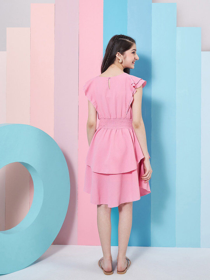 pspeaches Girls Flutter Sleeve Layered Crepe Fit & Flare Dress
