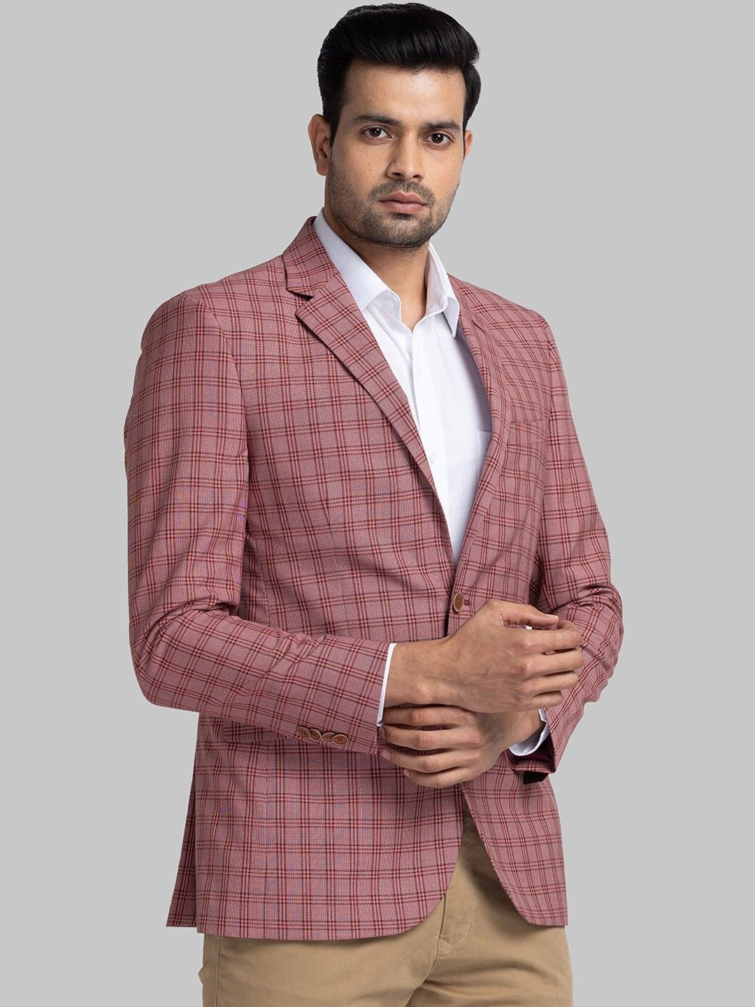Raymond Checked Contemporary Fit Single-Breasted Blazer