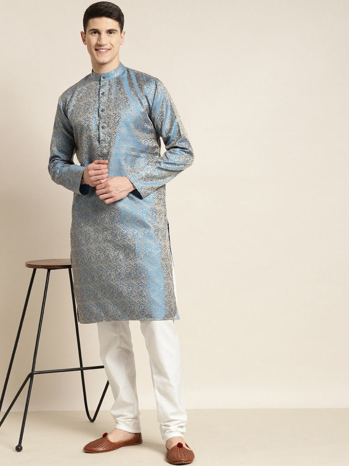 SOJANYA Floral Woven Design Kolar Mandarin Silk Jacquard Kurta With Churidar