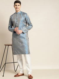 SOJANYA Floral Woven Design Kolar Mandarin Silk Jacquard Kurta With Churidar