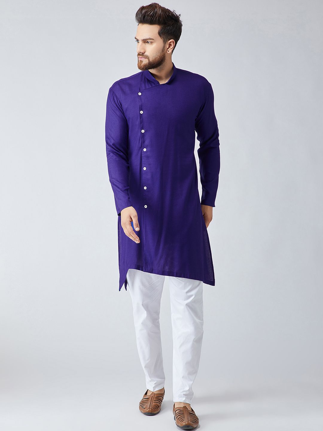 SOJANYA Lelaki Navy Blue Solid Kurta Lurus