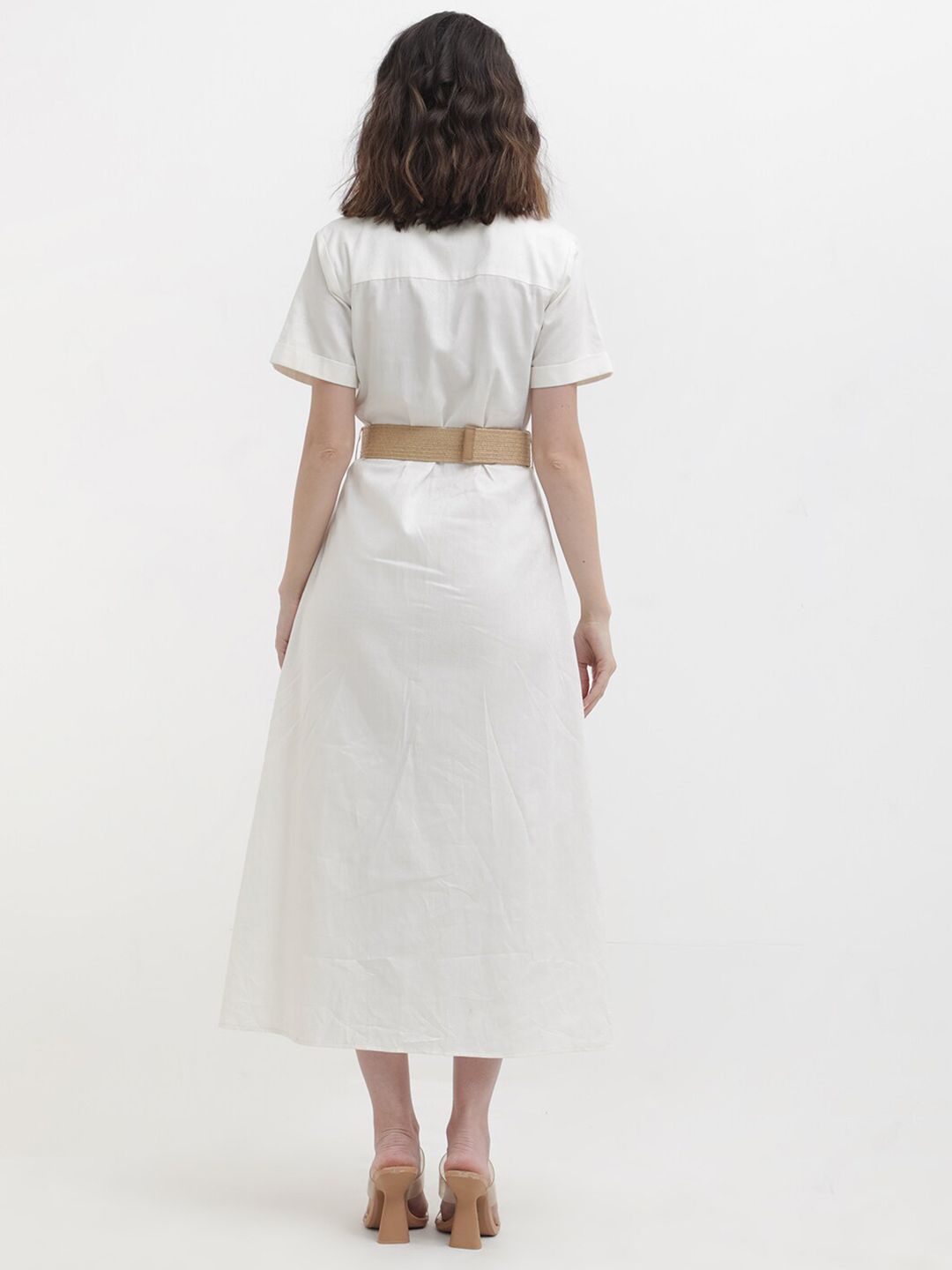 RAREISM Shirt Collar Cotton A-Line Midi Dress