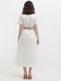 RAREISM Shirt Collar Cotton A-Line Midi Dress