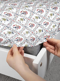 KLOTTHE White & Red Geometric Printed Fitted 300TC King Double Bed Sheet & 2 Pillow Cover