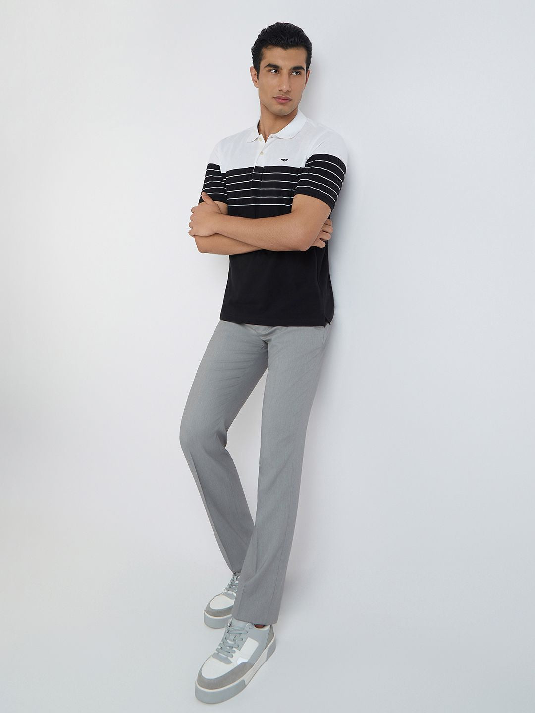 Park Avenue Striped Polo Collar Slim Fit T-shirt