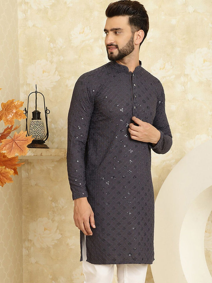 SOJANYA Dihiasi Kolar Mandarin Kurta Kapas Tulen Lurus