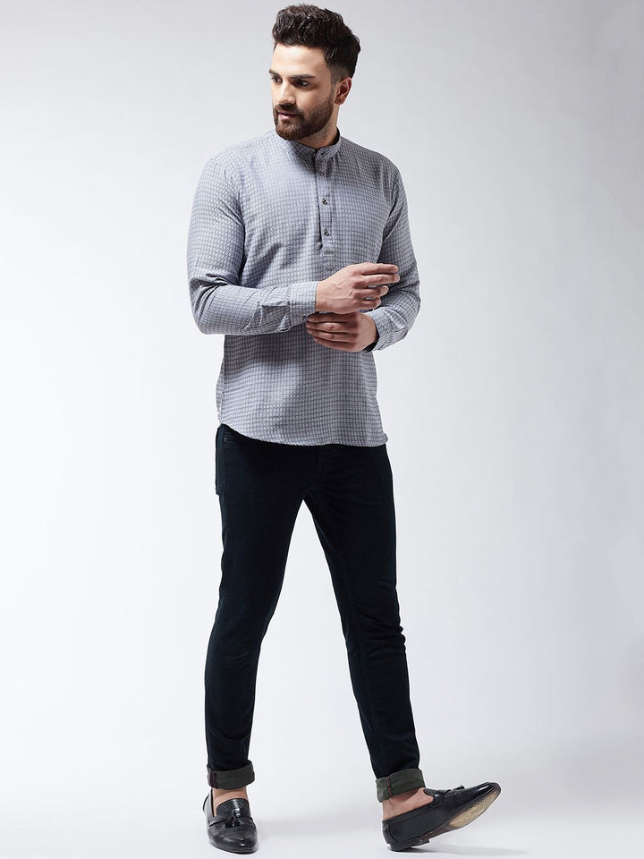 SOJANYA Men Grey Checked Straight Kurta