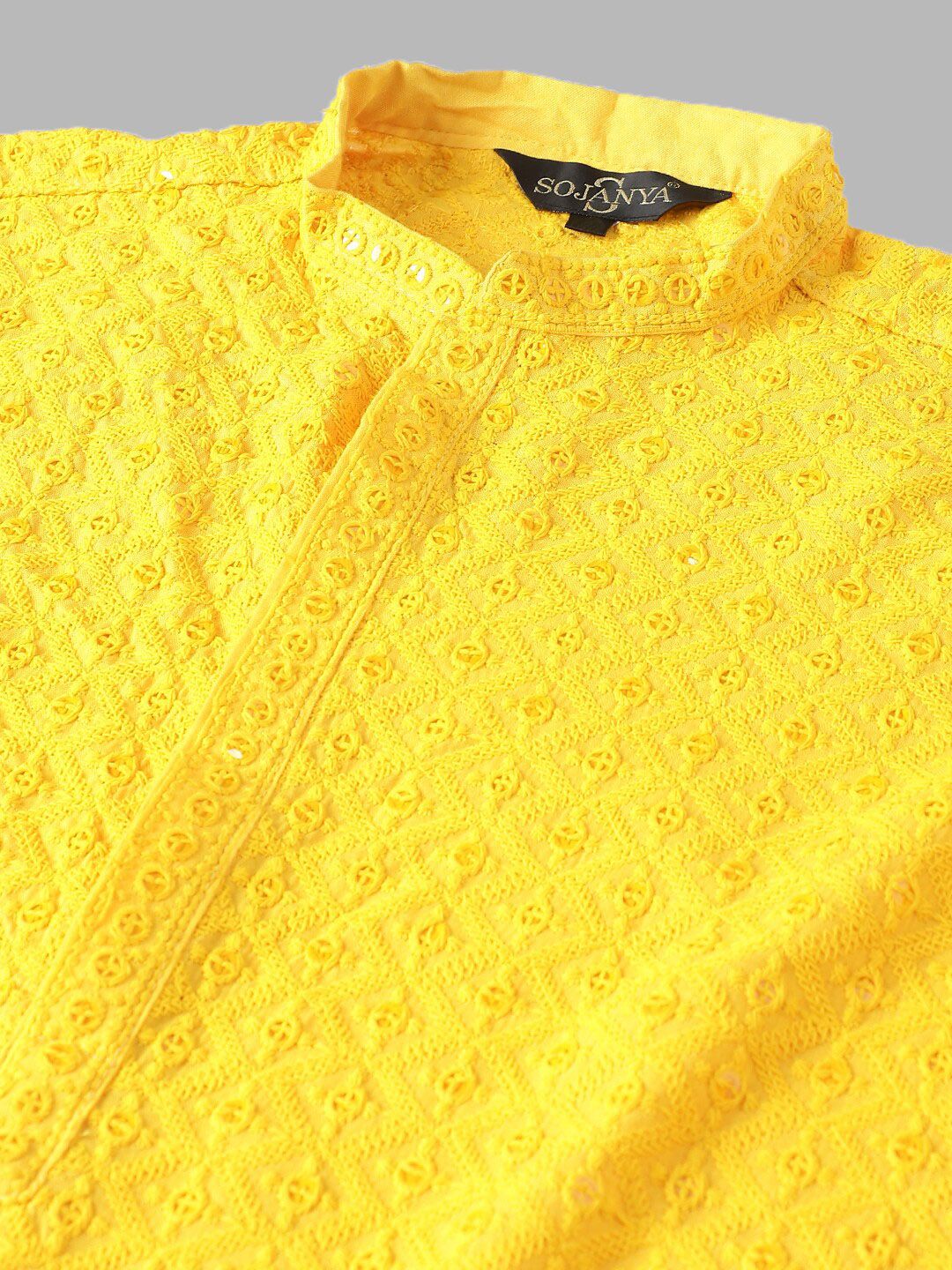 SOJANYA Kurta Kapas Tulen Bersulam Labuci Mandarin Kolar Mandarin