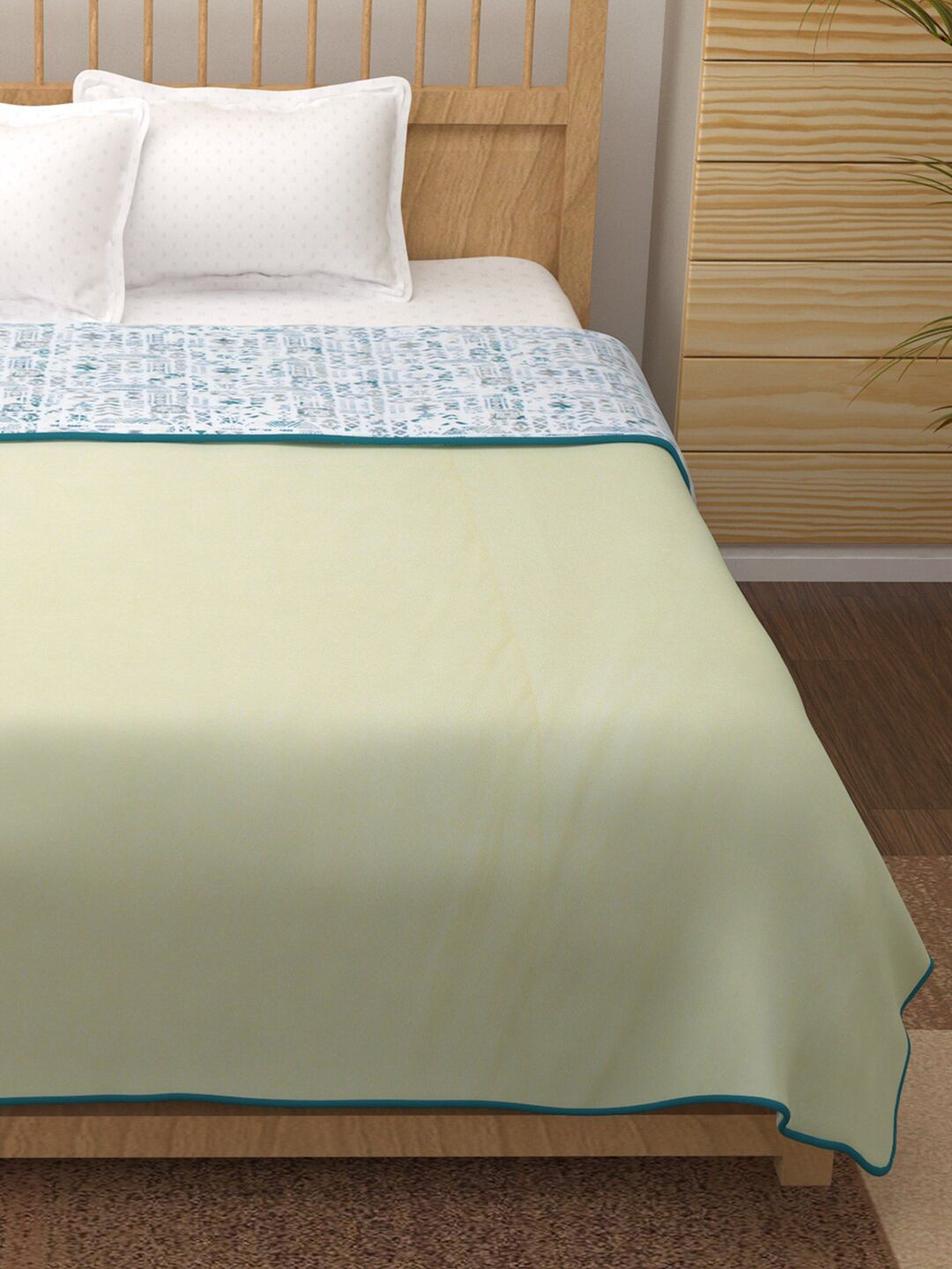 Story@home White & Yellow Printed AC Room 150 GSM Reversible Cotton Double Bed Dohar