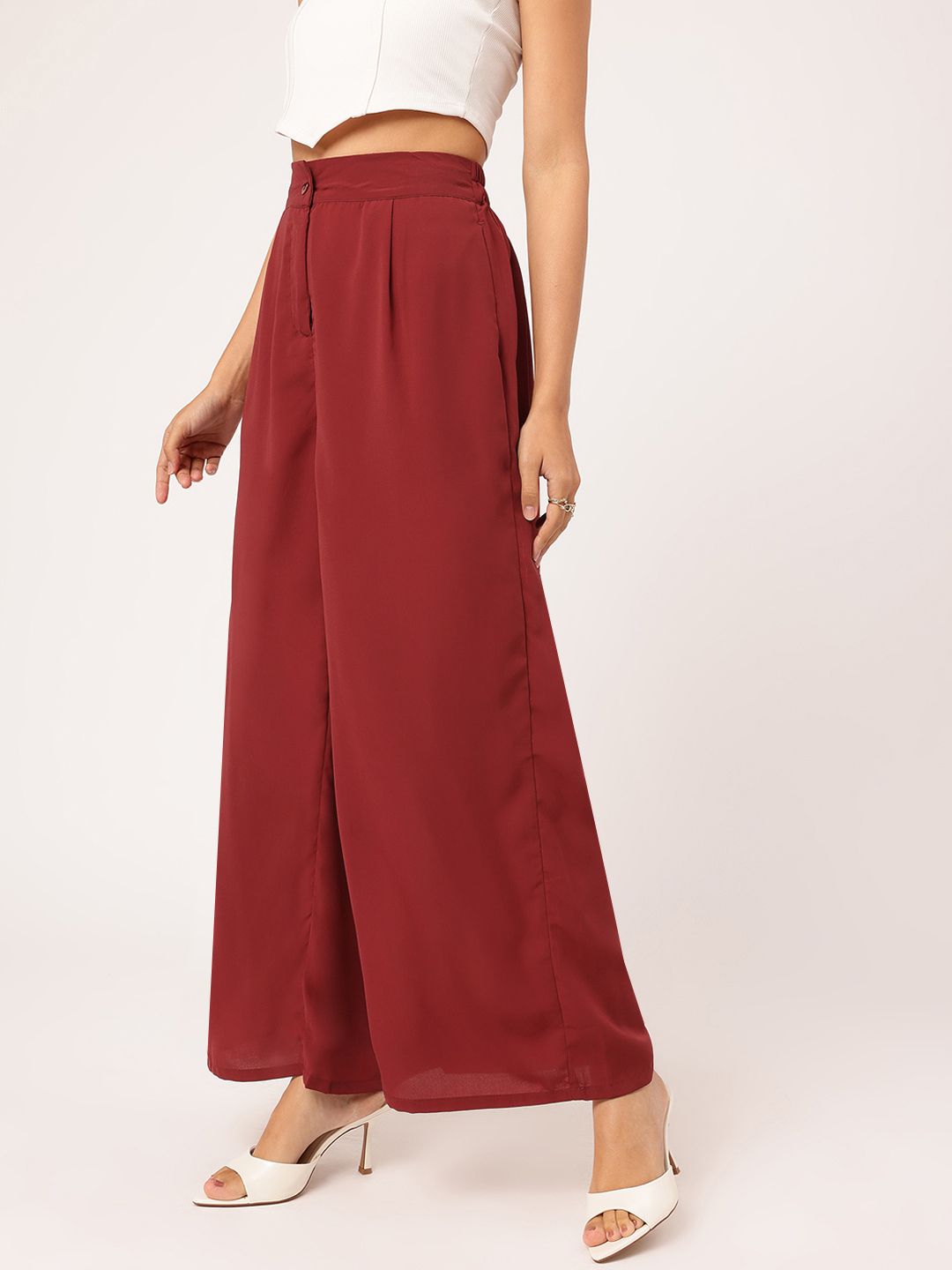 DressBerry Women High-Rise Pleated Flared Trousers