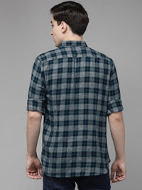 THE BEAR HOUSE Men Grey Slim Fit Pure Cotton Checked Casual Shirt
