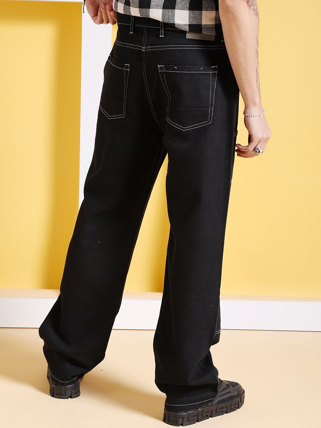 The Indian Garage Co Men Pure Cotton Heavy Fade Mid Rise Baggy Relaxed Fit Jeans
