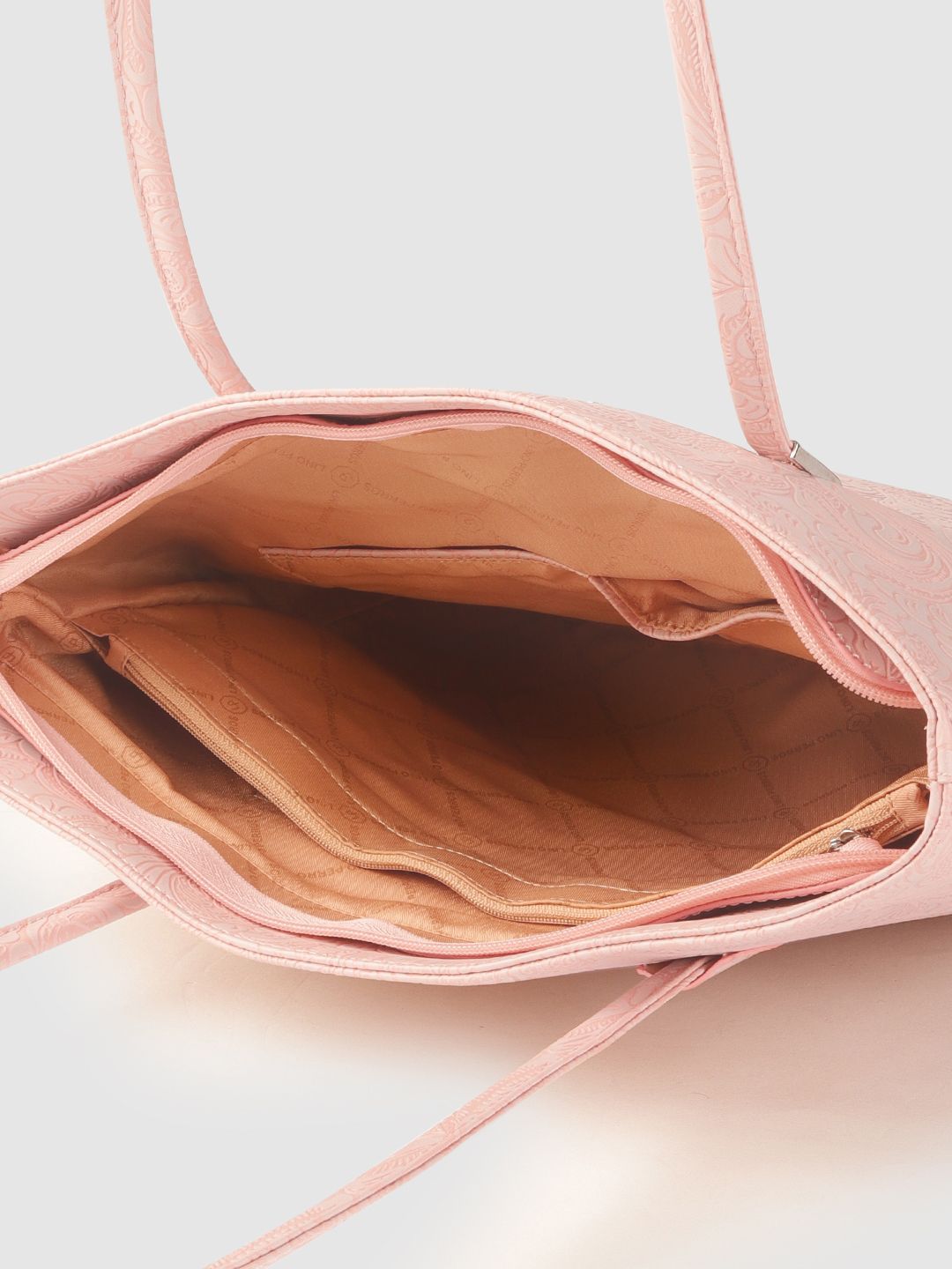 Lino Perros Peach-Coloured Ethnic Motifs Textured Laptop Bag