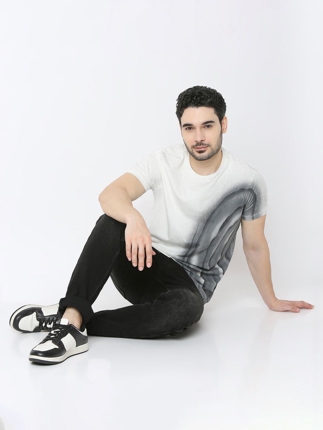 SPYKAR Men Abstract Printed Round Neck Cotton Slim Fit T-shirt