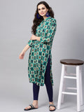 SOJANYA Women Green & Beige Checked Straight Kurta