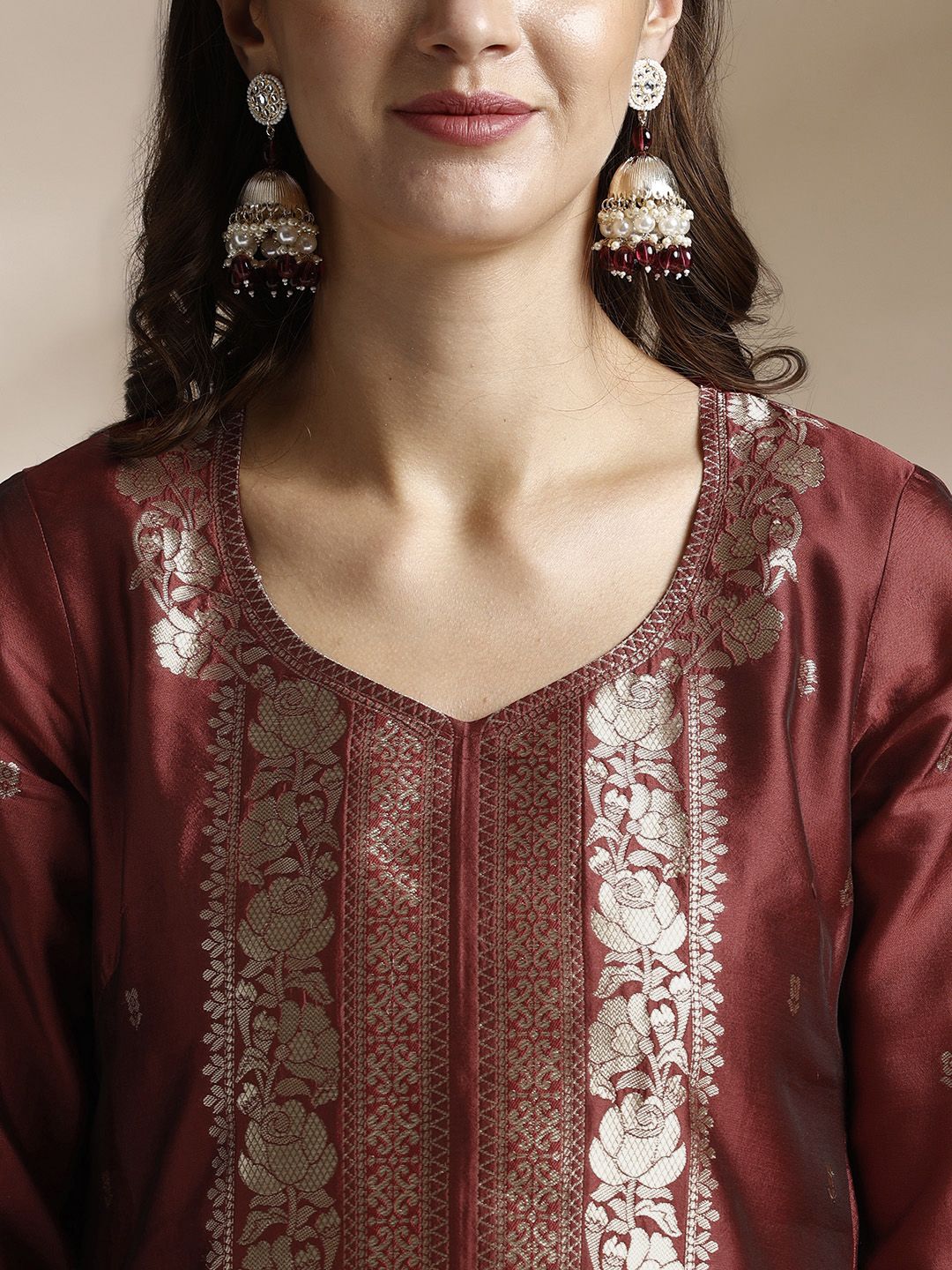 Anouk Zari Woven Design Kurta with Trousers & Dupatta