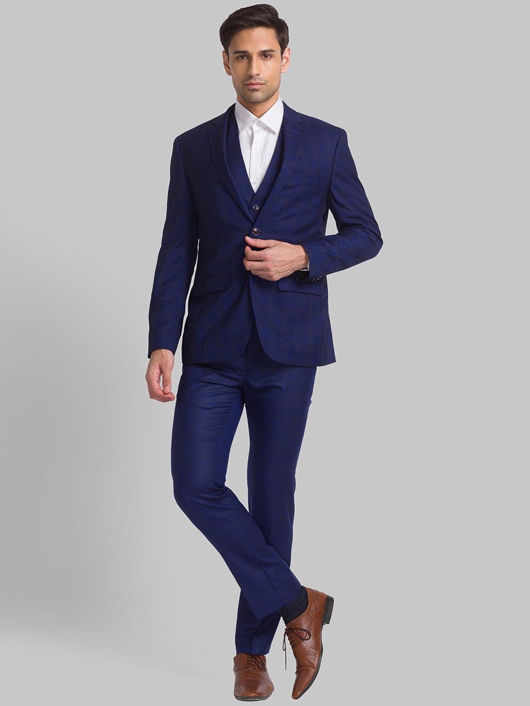 Park Avenue Men Checked Single-Breasted Super Slim-Fit 3-Piece Suit