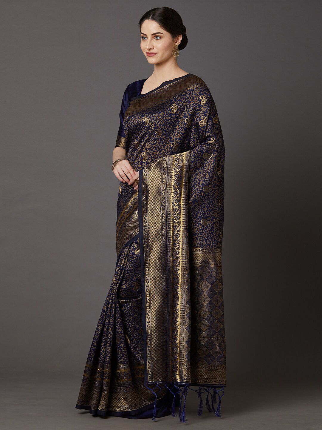Saree Mall Women Navy Blue Banarasi Saree