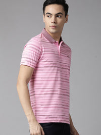 Park Avenue Men Striped Polo Collar Slim Fit T-shirt