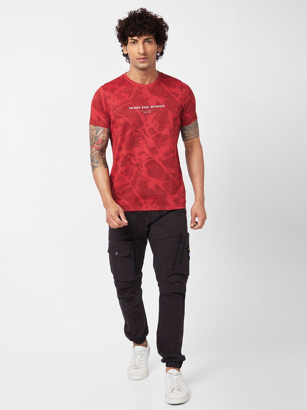 SPYKAR Abstract Printed Slim Fit Cotton T-Shirt