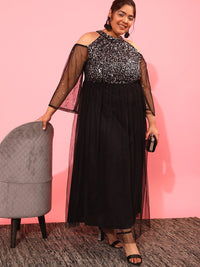 CURVY STREET Embellished Net Maxi Dress