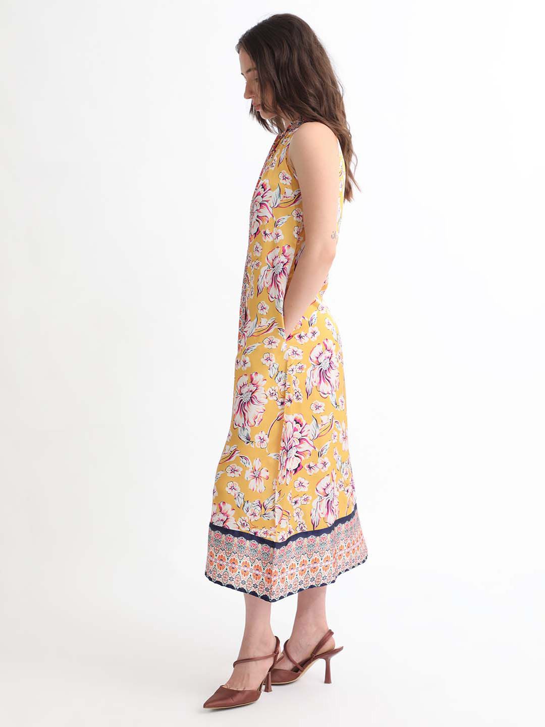 RAREISM Floral Print Tie Up A-Line Dress