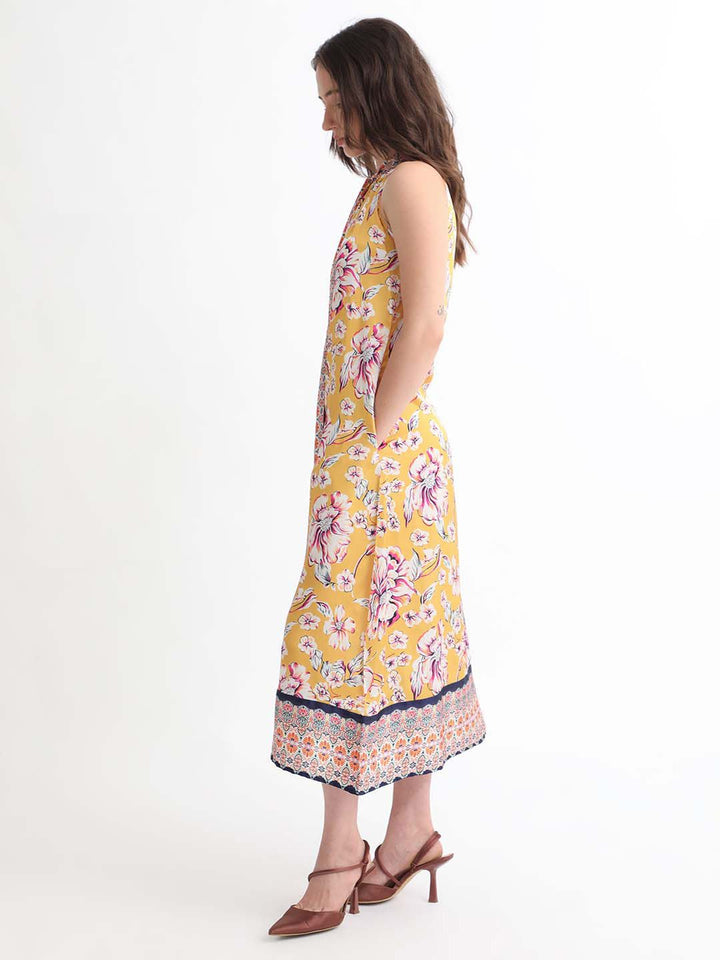 RAREISM Floral Print Tie Up A-Line Dress