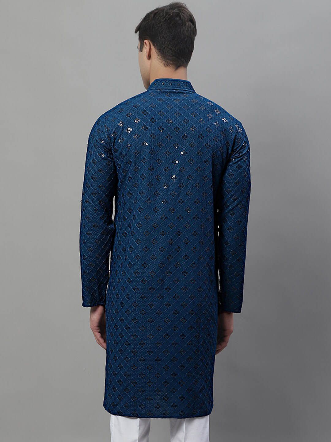 Jompers Mandarin Collar Ethnic Motifs Embroidered Chikankari Kurta
