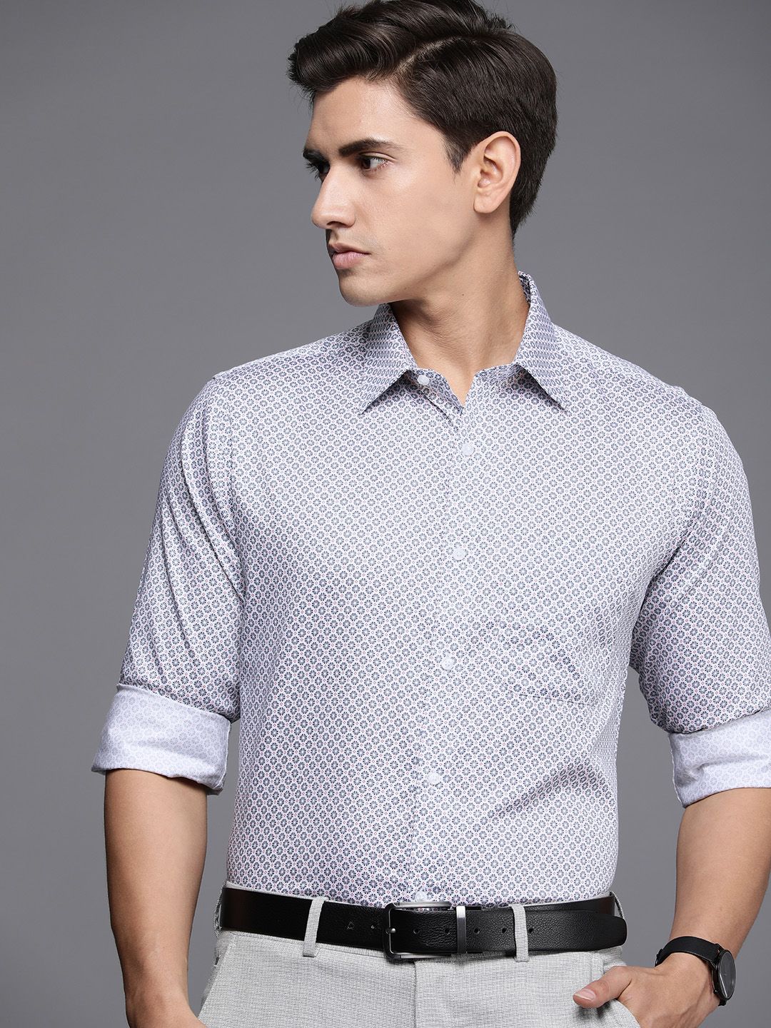 Raymond Pure Cotton Slim Fit Opaque Printed Formal Shirt