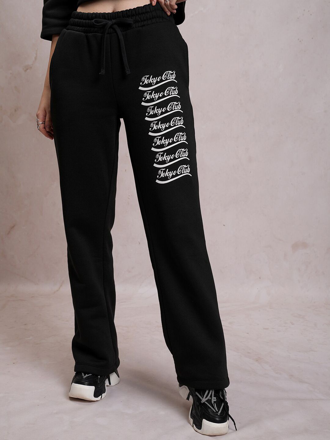Tokyo Talkies Black Typography Printed Relaxed Fit Hooded Sweatshirt & Trouser