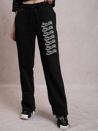 Tokyo Talkies Black Typography Printed Relaxed Fit Hooded Sweatshirt & Trouser