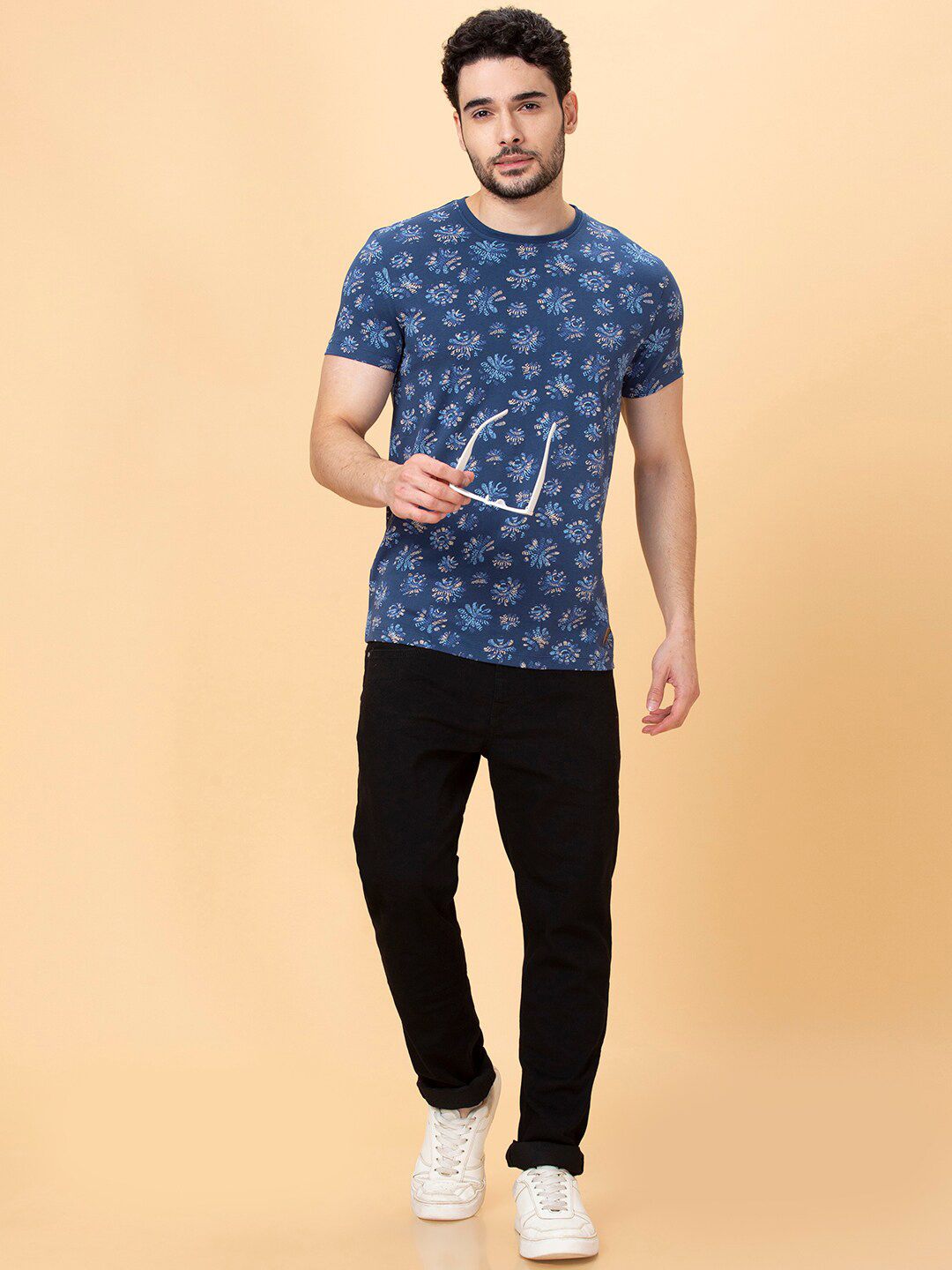 Being Human Pure Cotton Floral Printed Round Neck Casual T-shirt