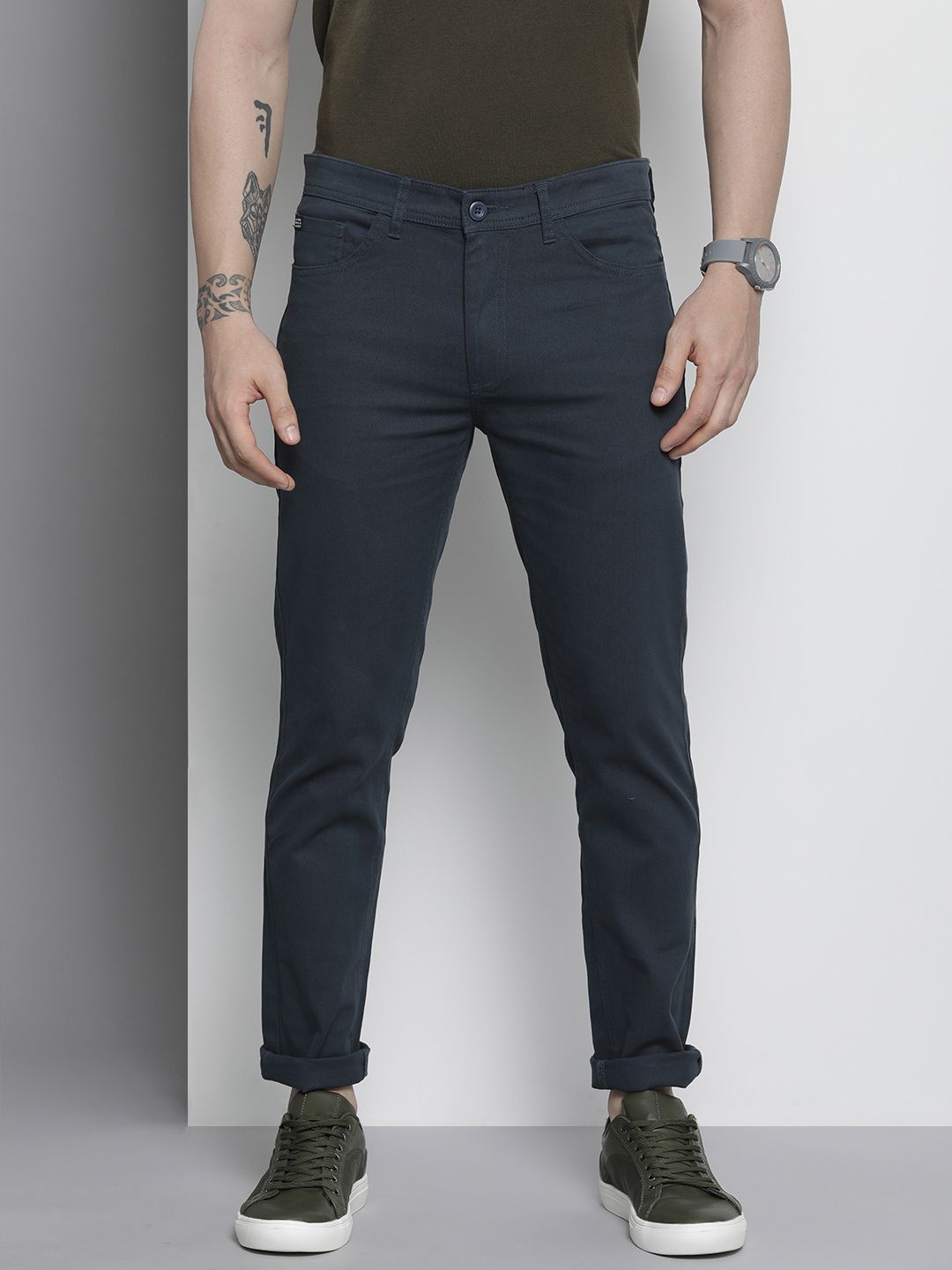 The Indian Garage Co Men Navy Blue Slim Fit Chinos