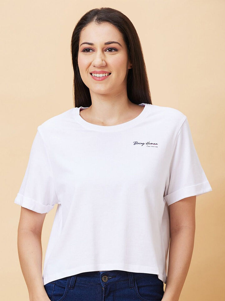 Being Human Round Neck Short Sleeves Crop Boxy T-shirt