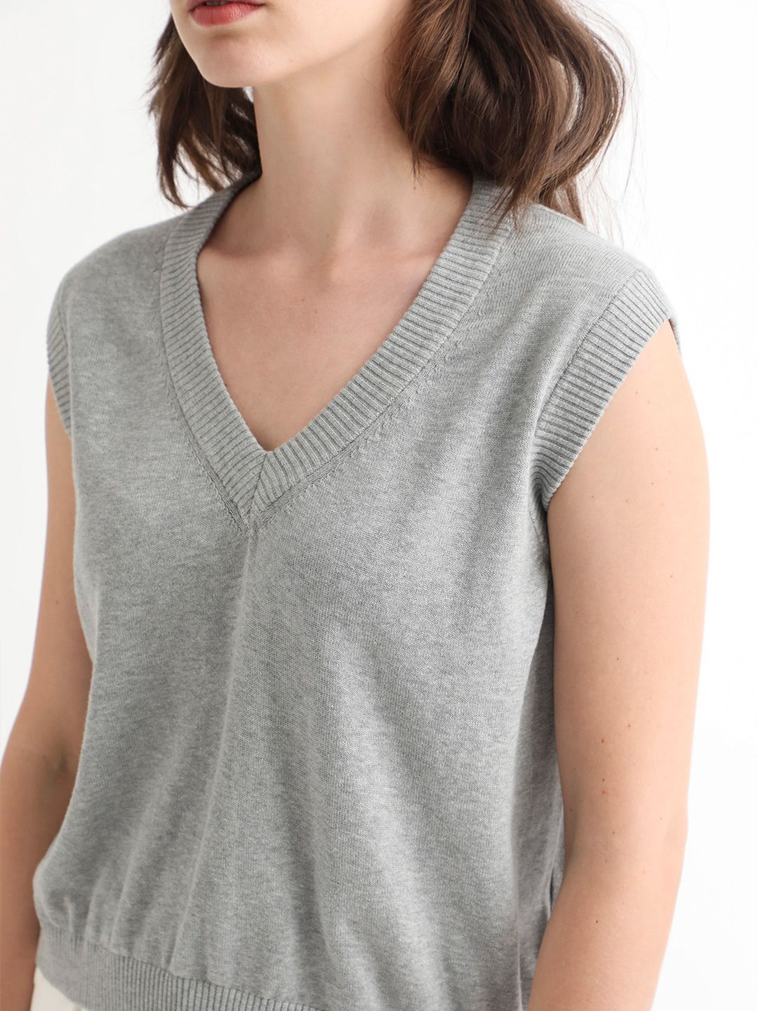 RAREISM Women Grey  Cotton Sweater Vest
