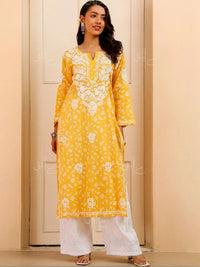 House of Chikankari Women Floral Embroidered Thread Work Kurta