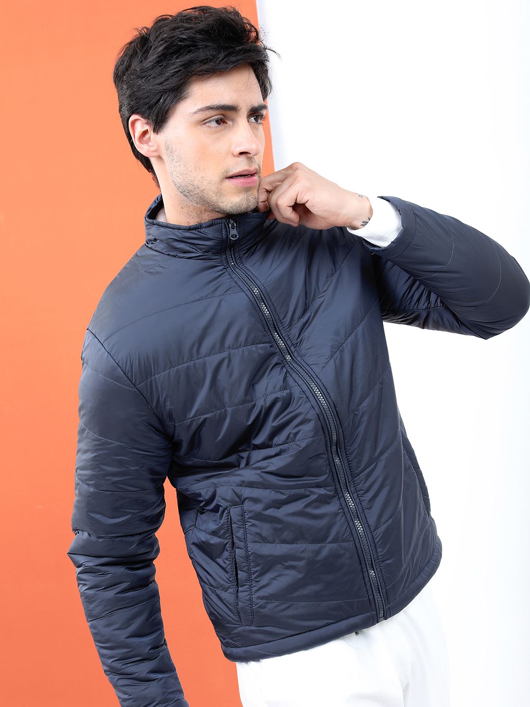 HIGHLANDER Men Navy Blue Padded Jacket