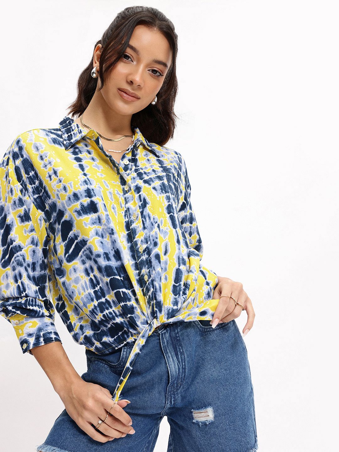 DressBerry 70's Groovy Tie & Dye Knot Shirt Style Top
