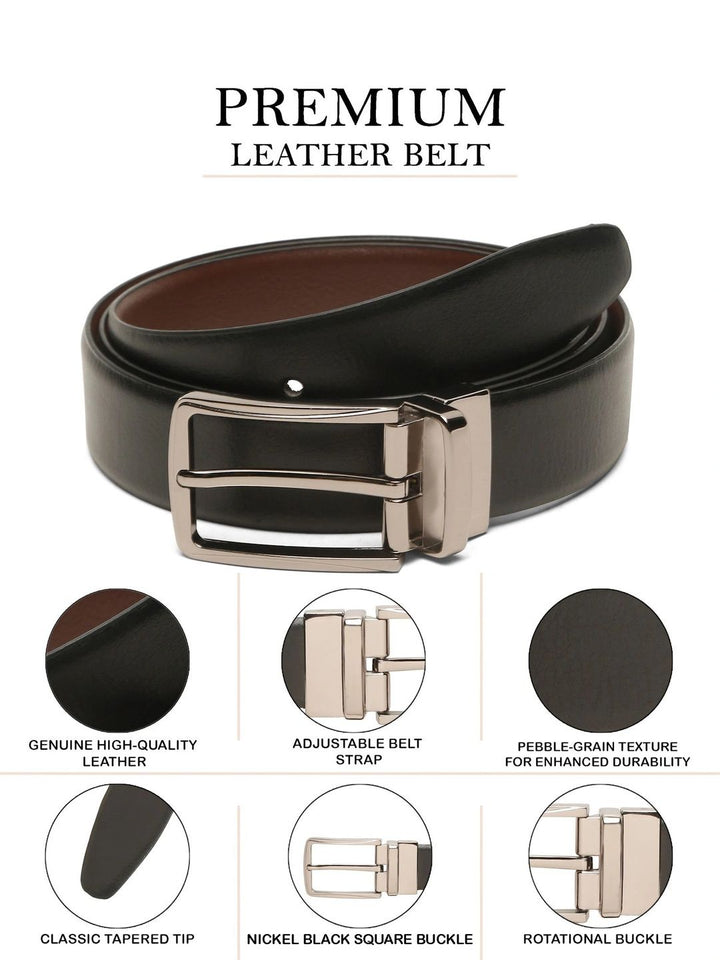 Teakwood Leathers Men Textured Leather Reversible Formal Belt