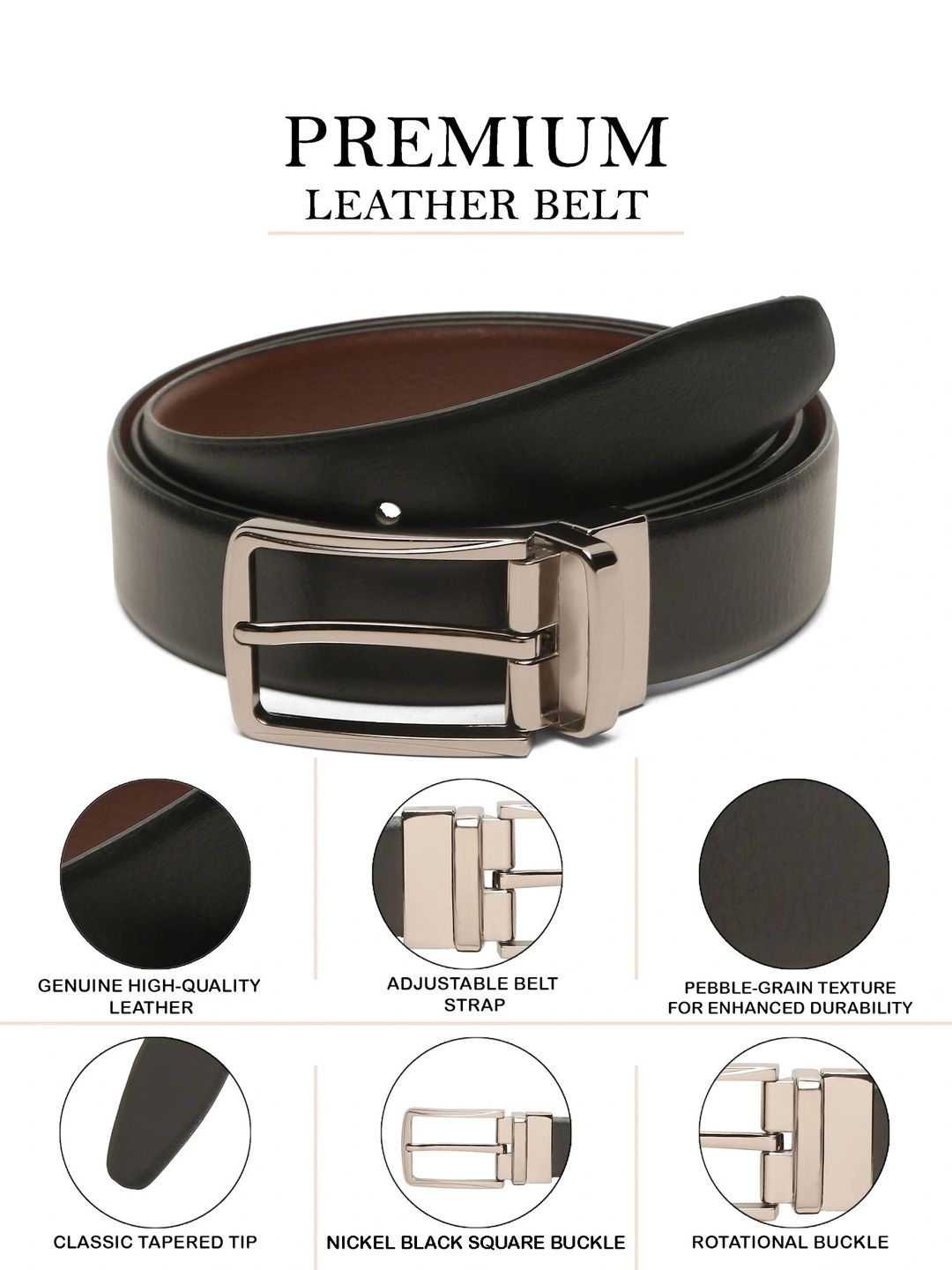 Teakwood Leathers Men Textured Leather Reversible Formal Belt