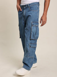 Bene Kleed Men Non Stretchable Pure Cotton Clean Look Mid Rise Baggy Fit Cargo Jeans