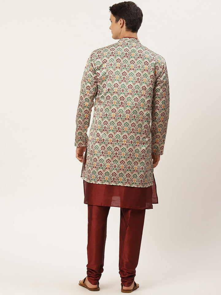 SOJANYA Kurta Solid Maroon Lelaki dengan Jaket Churidar & Etnik