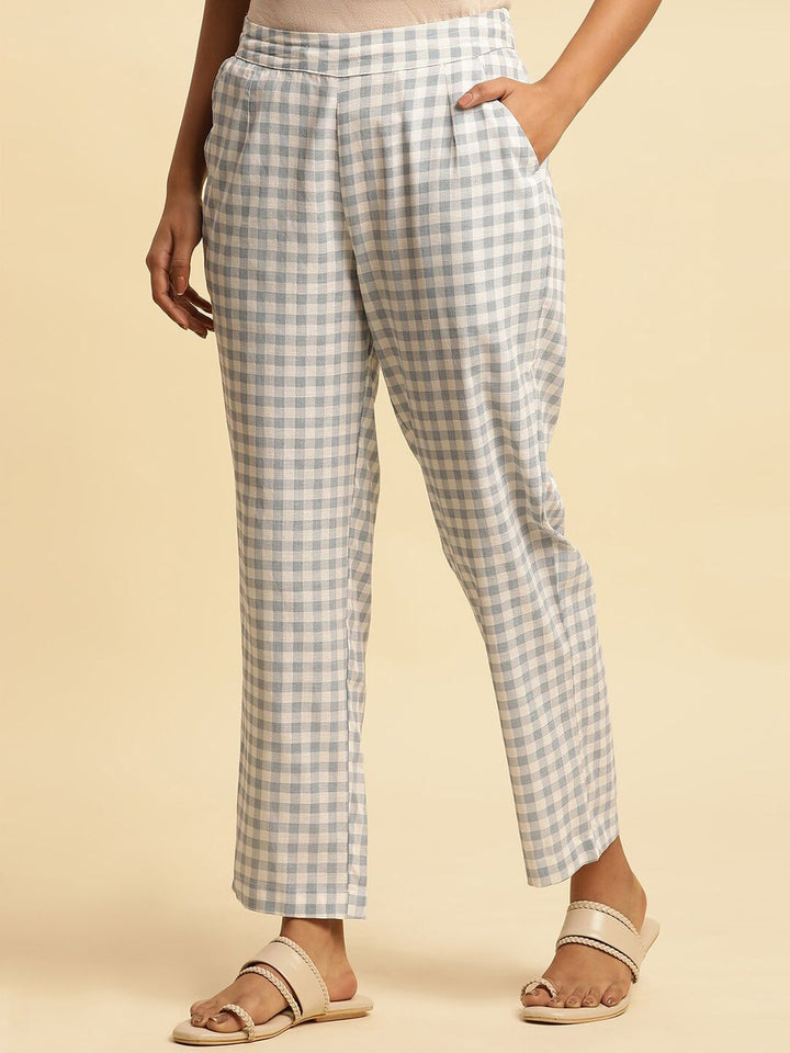 W Women Checked Straight Fit Ethnic Trousers
