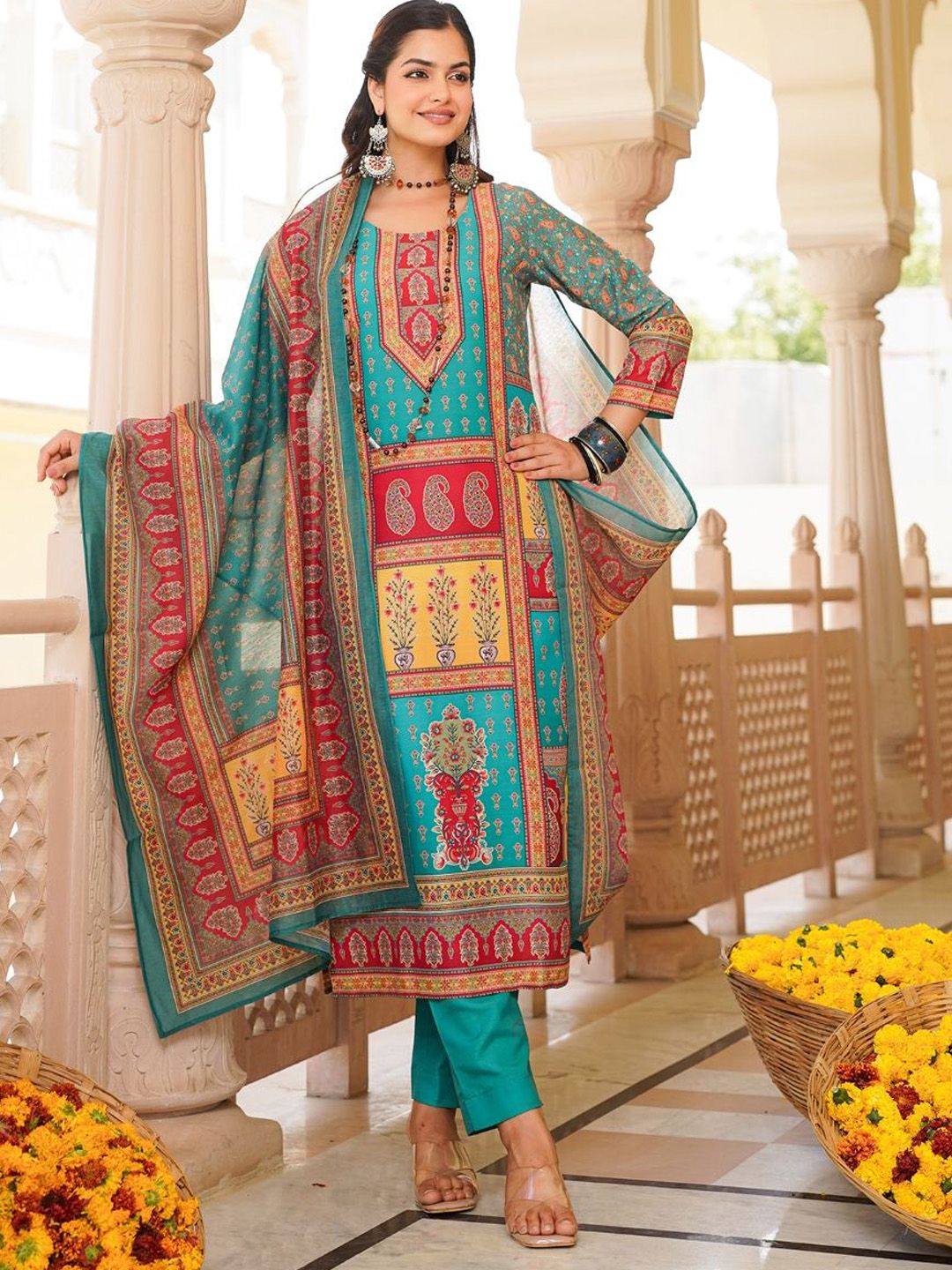 KALINI Women Ethnic Motifs Printed Kurta with Trousers & With Dupatta
