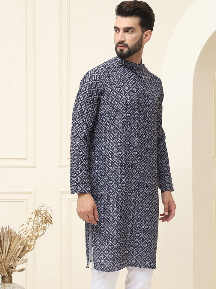 SOJANYA Band Collar Ethnic Motifs Printed Pure Cotton Straight Kurta