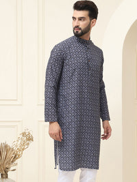 SOJANYA Band Collar Ethnic Motifs Printed Pure Cotton Straight Kurta